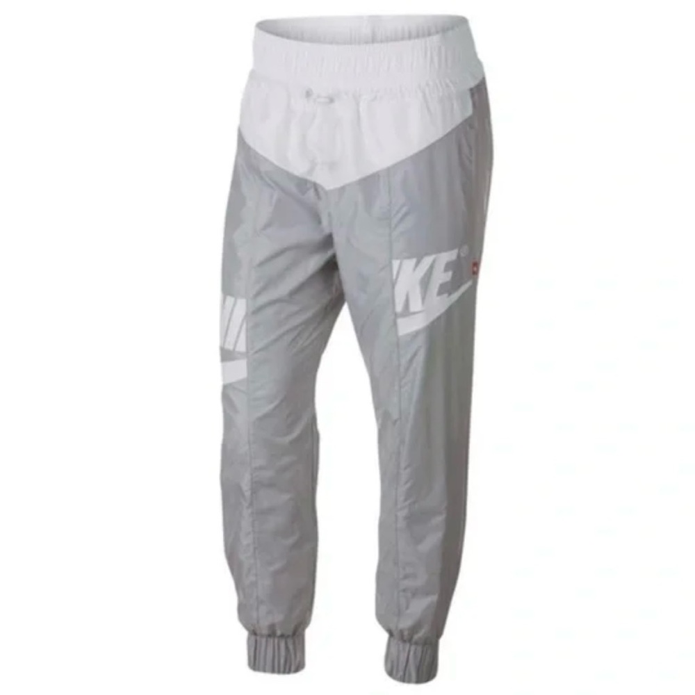 Nike Women Sportswear Light Gray and White Windbreaker Joggers Pants, Like New